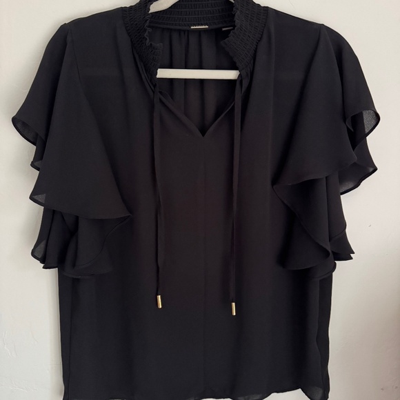 T Tahari Black Ruffle Sleeve Blouse | Size M - Picture 1 of 6